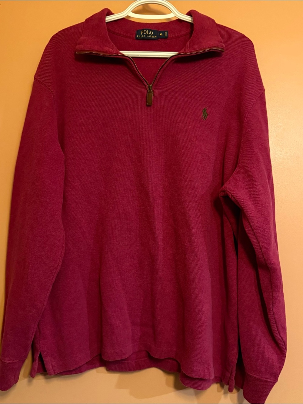 Polo Ralph Lauren Men’s XL Burgundy Quarter Zip Cotton Pony Pullover Sweater